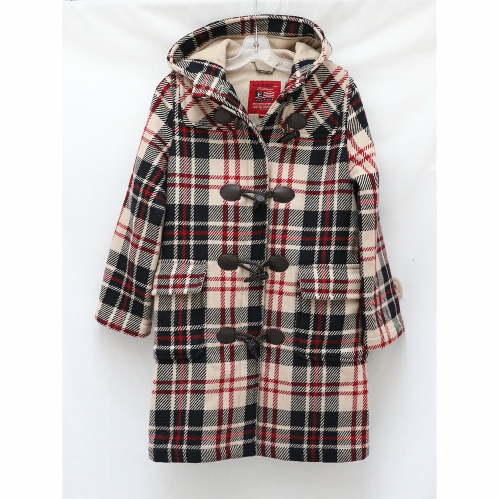 ELAND wool plaid beige red black winter coat jacket for women hooded warm anorak
